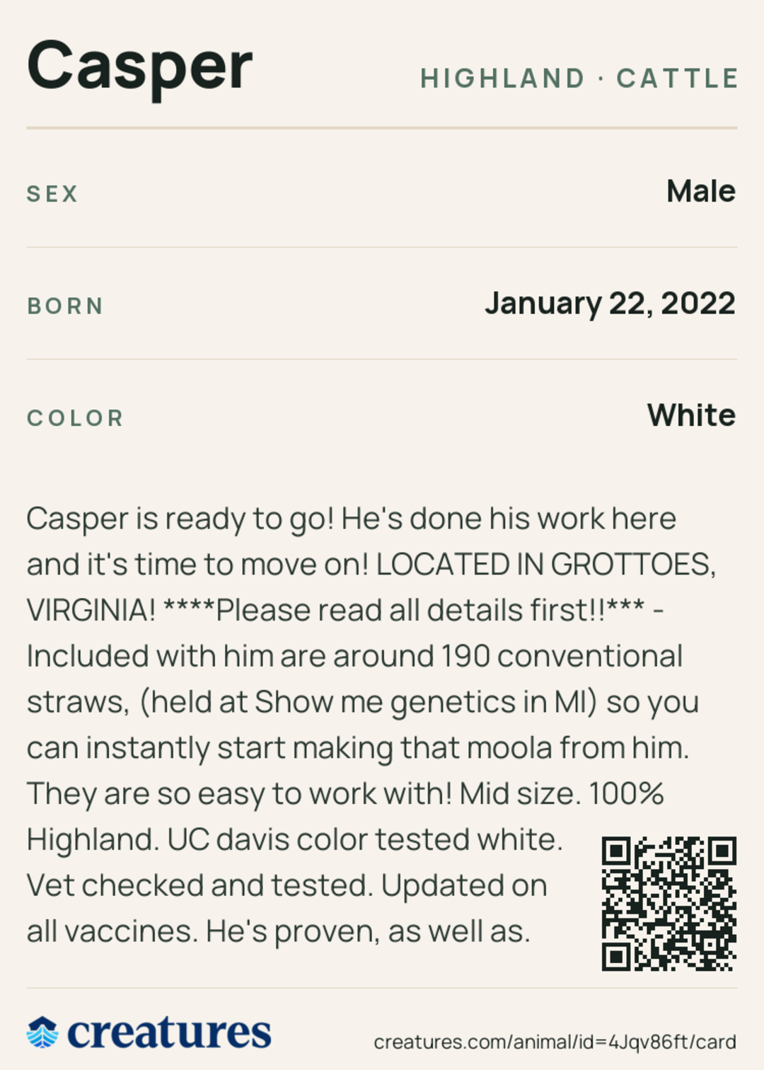 Casper Creature Card back