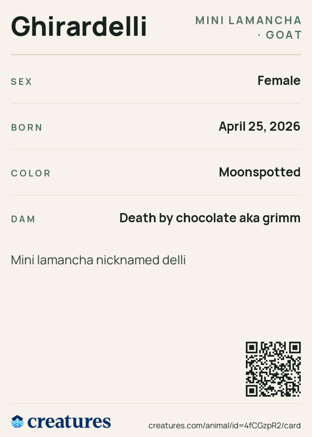 Ghirardelli Creature Card back