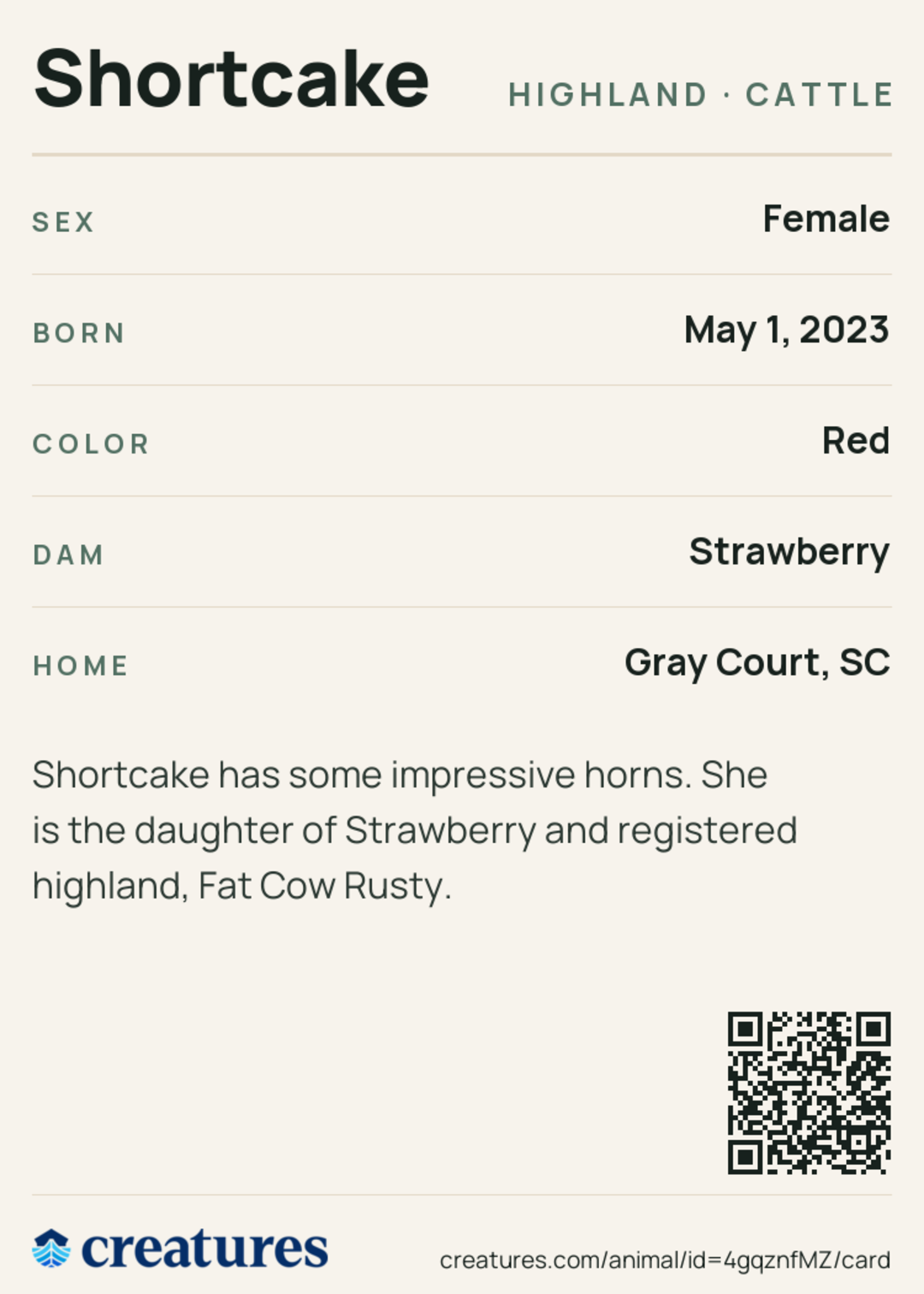Shortcake Creature Card back