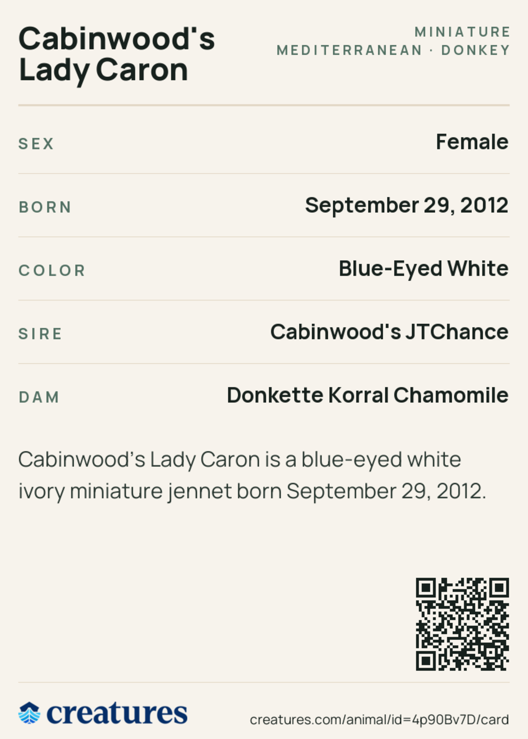 Cabinwood's Lady Caron Creature Card back