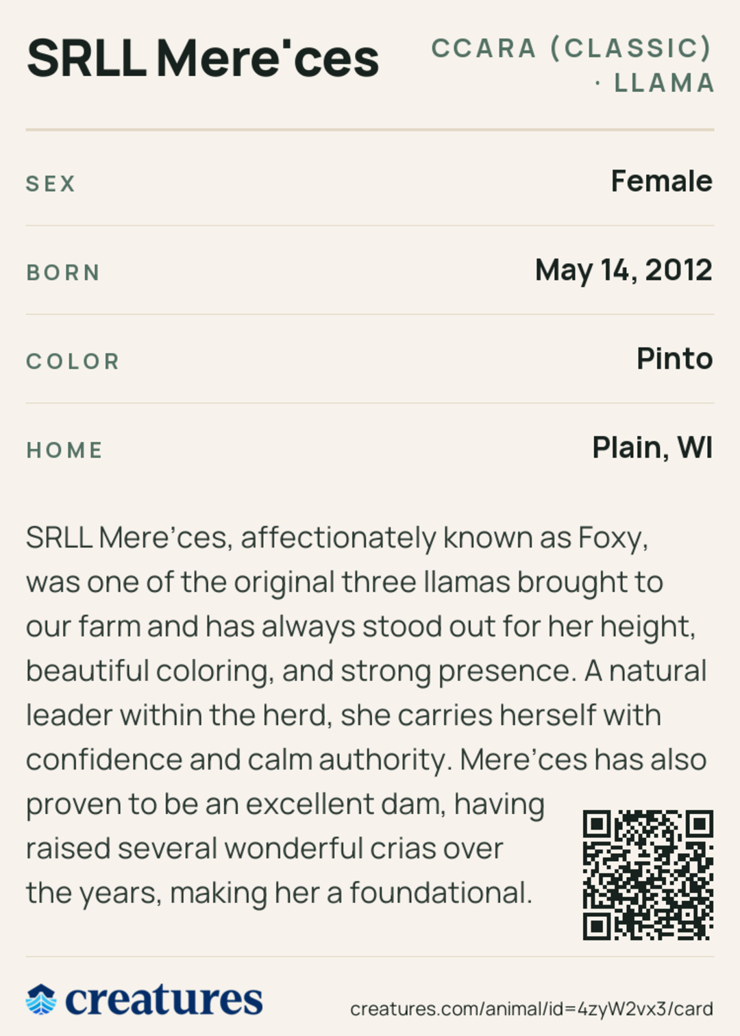SRLL Mere'ces Creature Card back