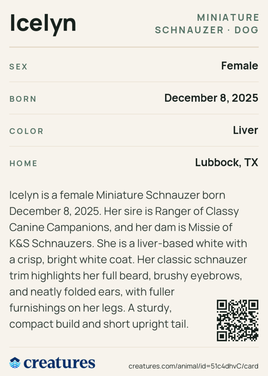 Icelyn Creature Card back