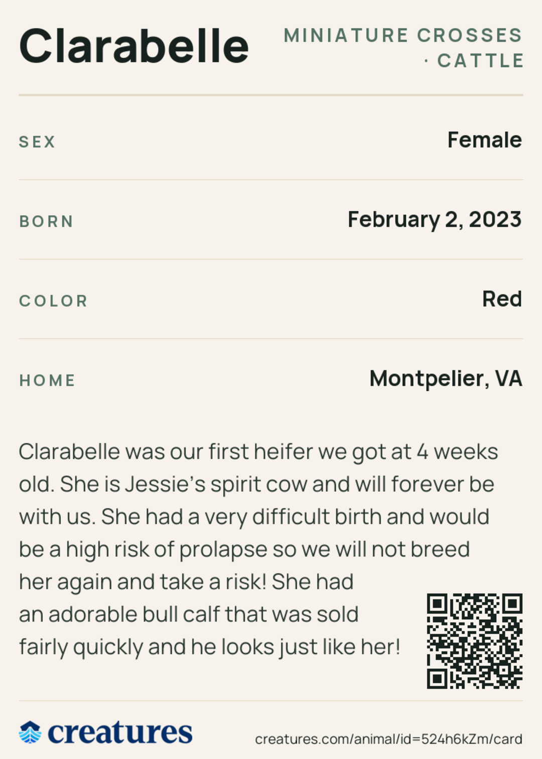 Clarabelle Creature Card back