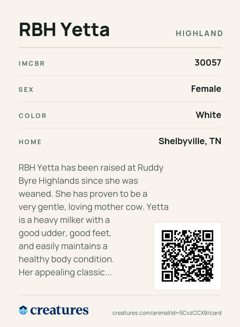 RBH Yetta Creature Card back