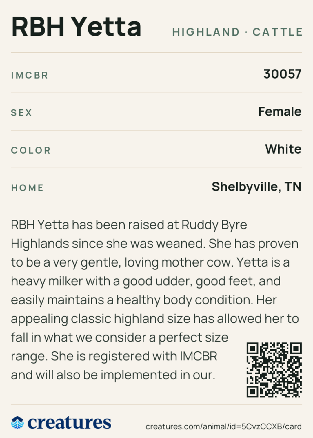 RBH Yetta Creature Card back