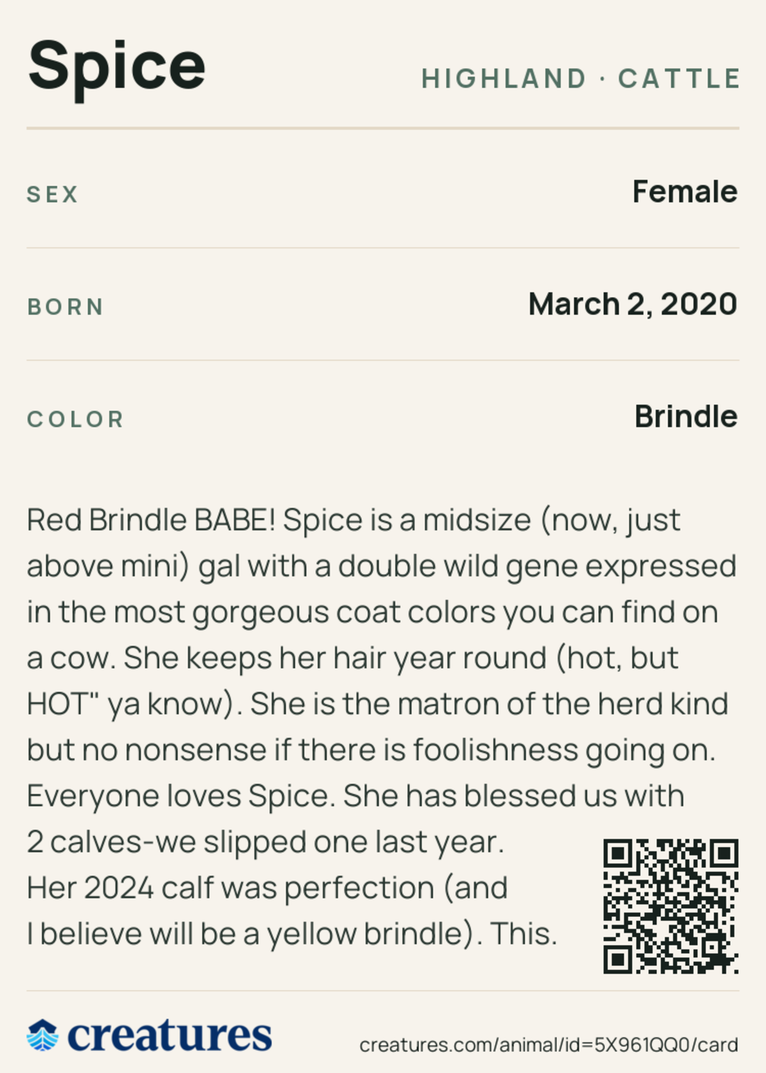 Spice Creature Card back