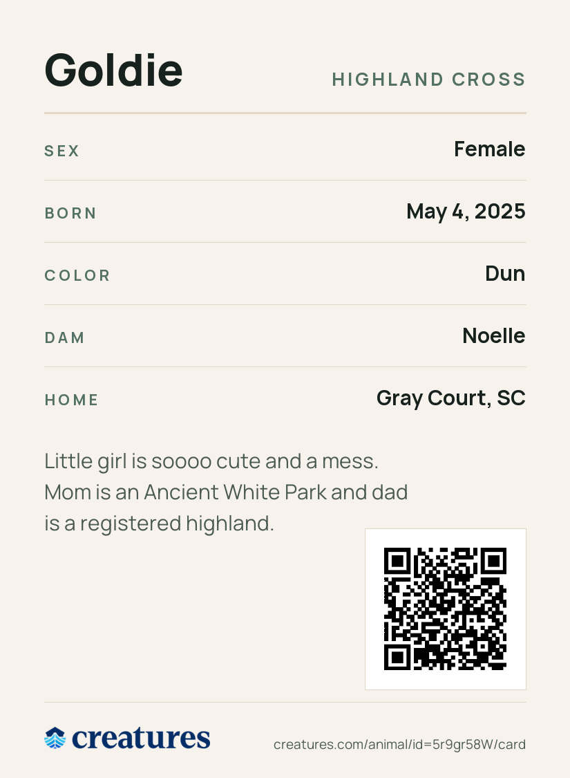 Goldie Creature Card back