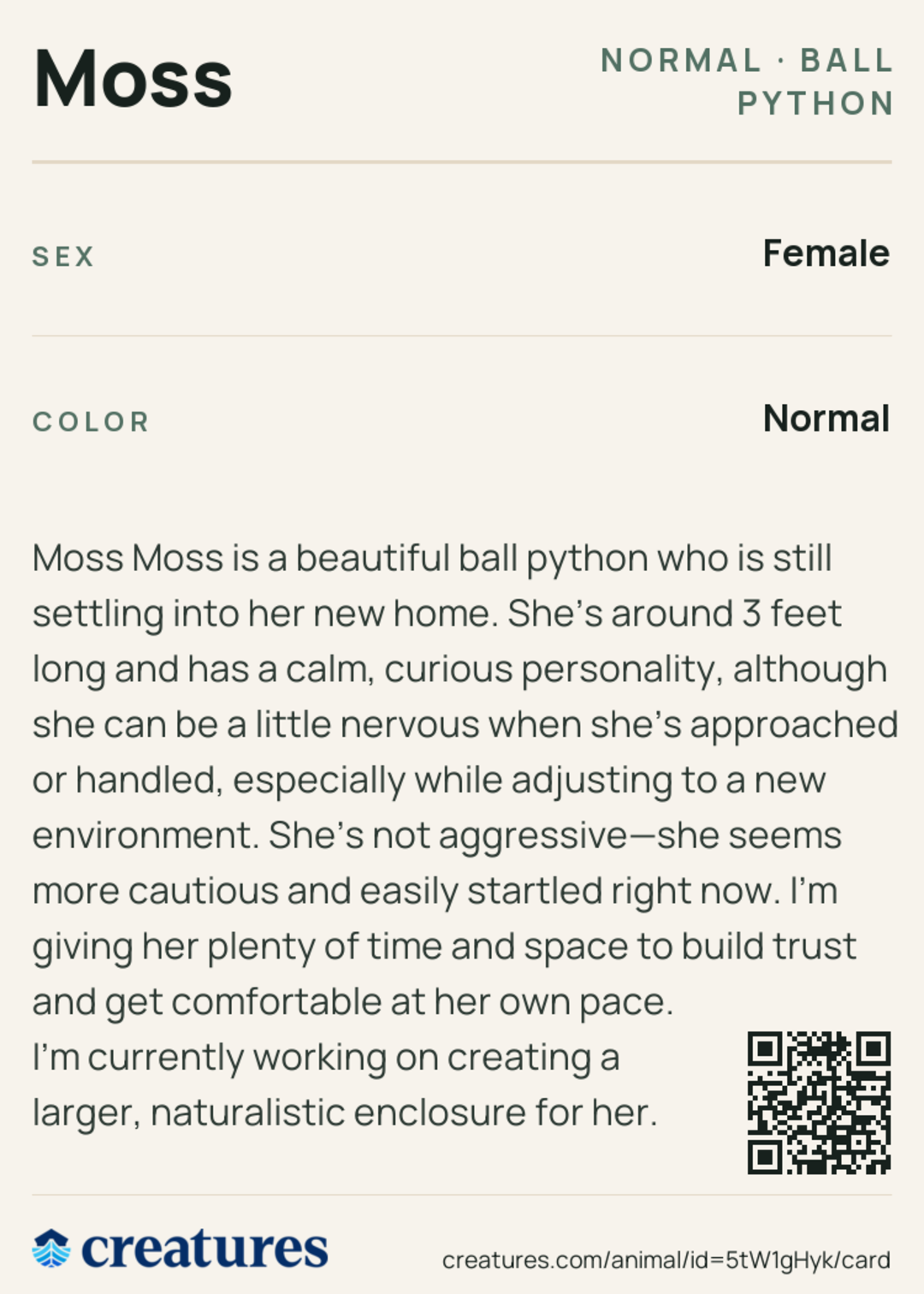 Moss Creature Card back