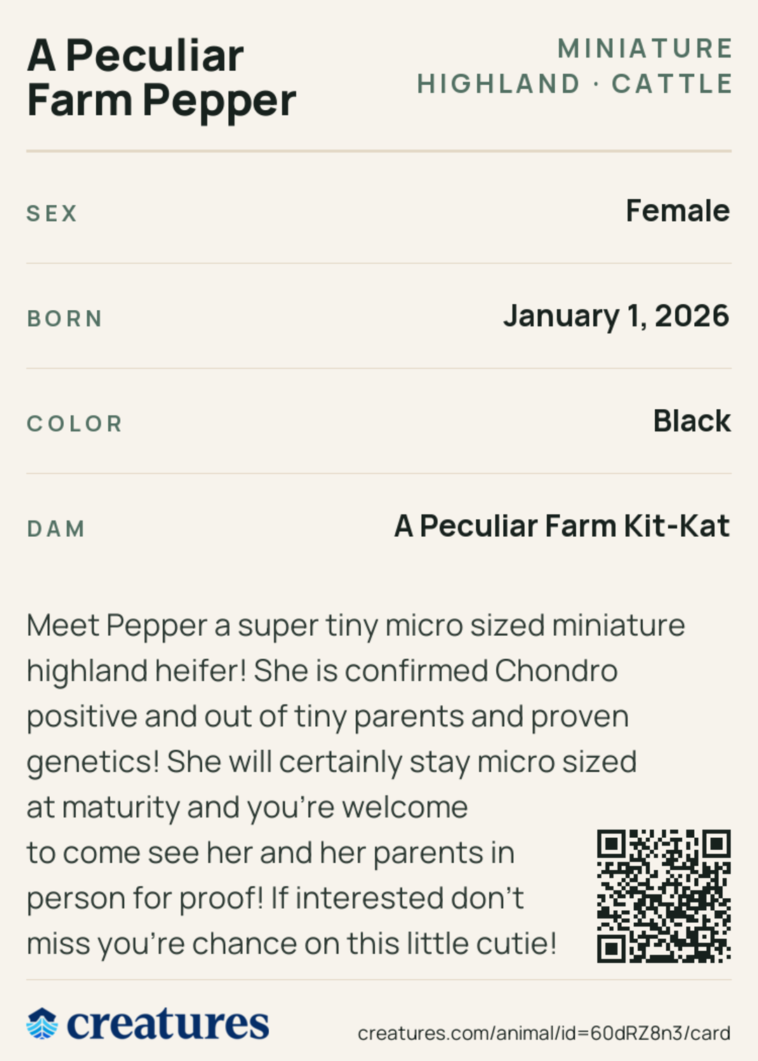 A Peculiar Farm Pepper Creature Card back