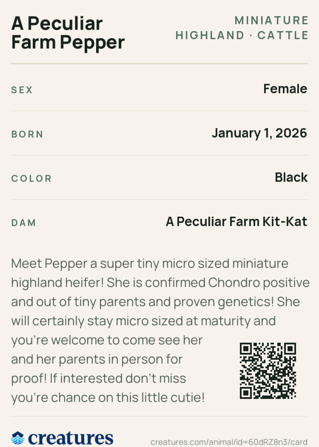 A Peculiar Farm Pepper Creature Card back