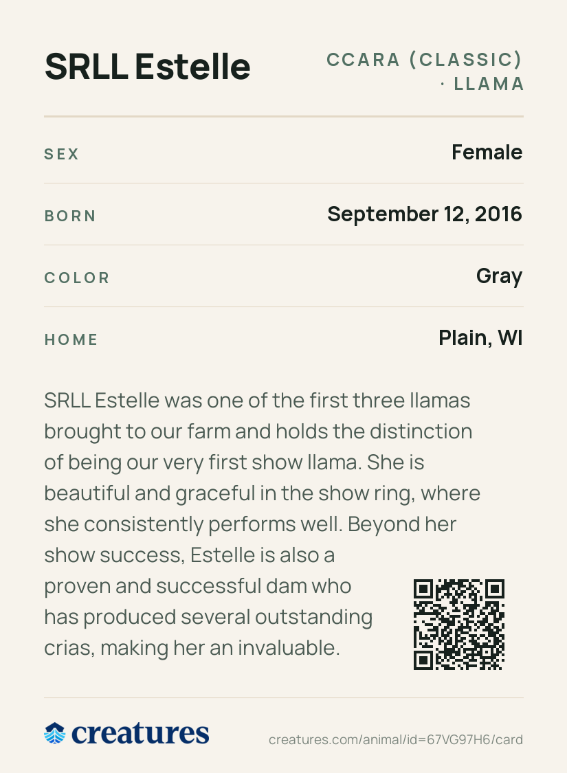 SRLL Estelle Creature Card back