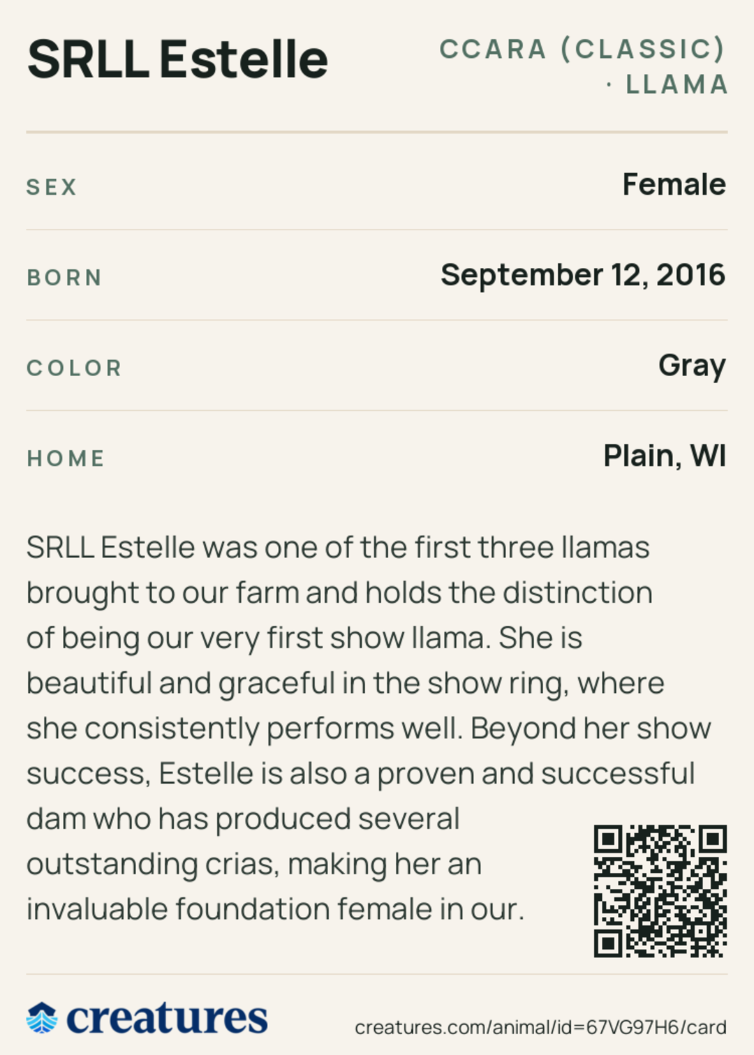 SRLL Estelle Creature Card back
