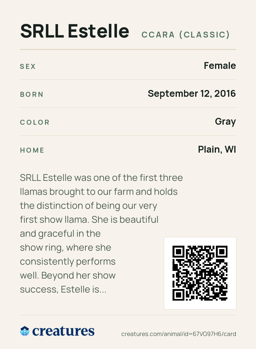 SRLL Estelle Creature Card back