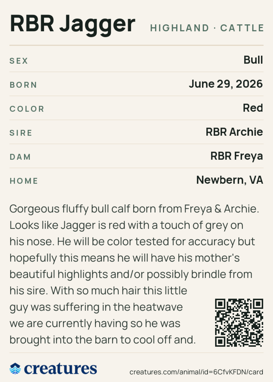 RBR Jagger Creature Card back