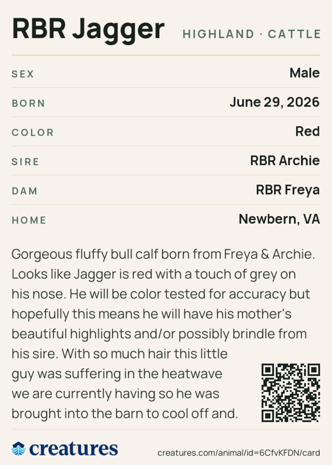 RBR Jagger Creature Card back