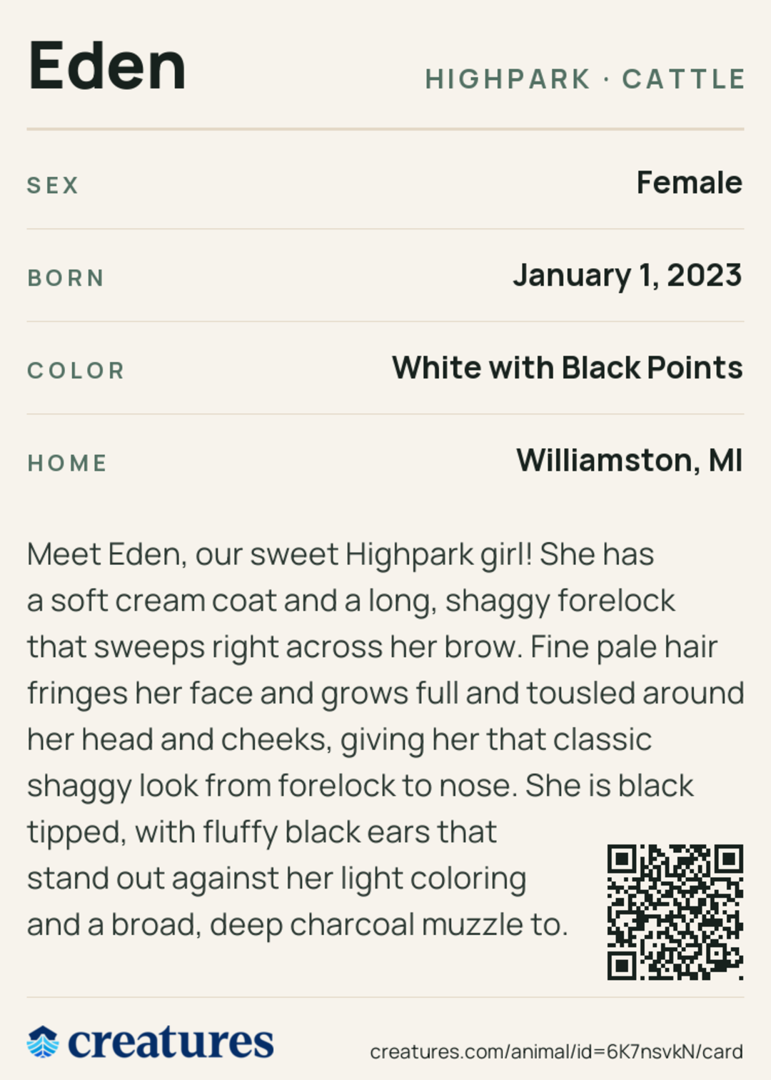 Eden Creature Card back