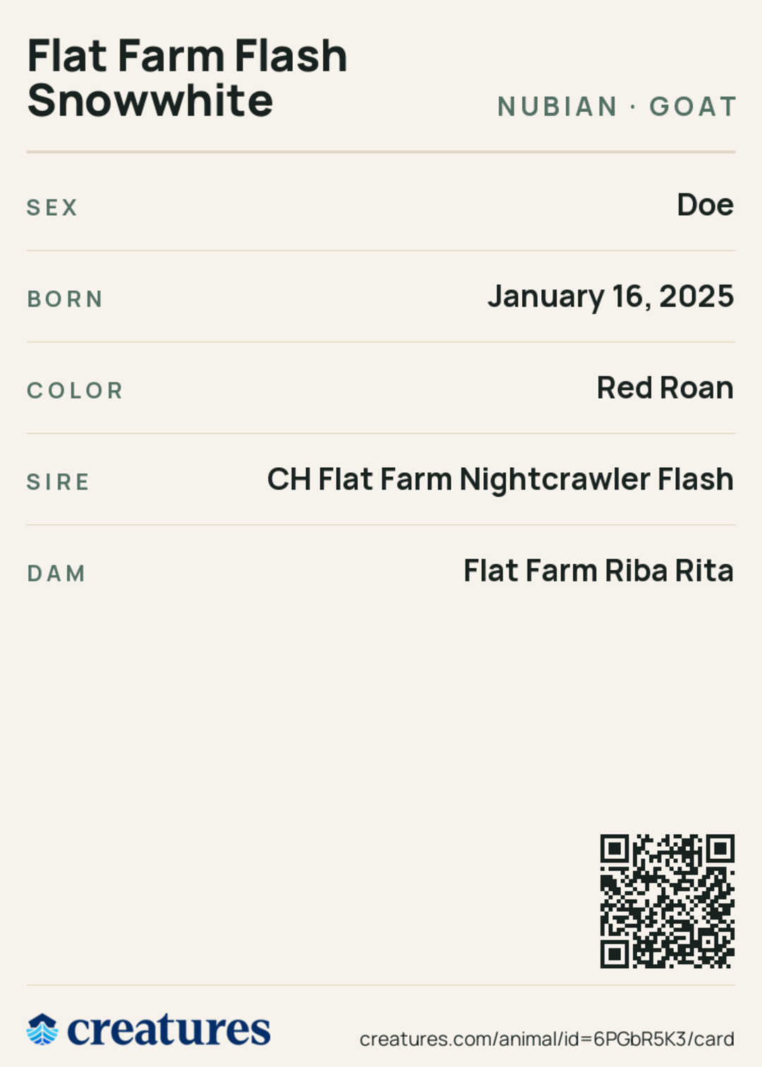 Flat Farm Flash Snowwhite Creature Card back