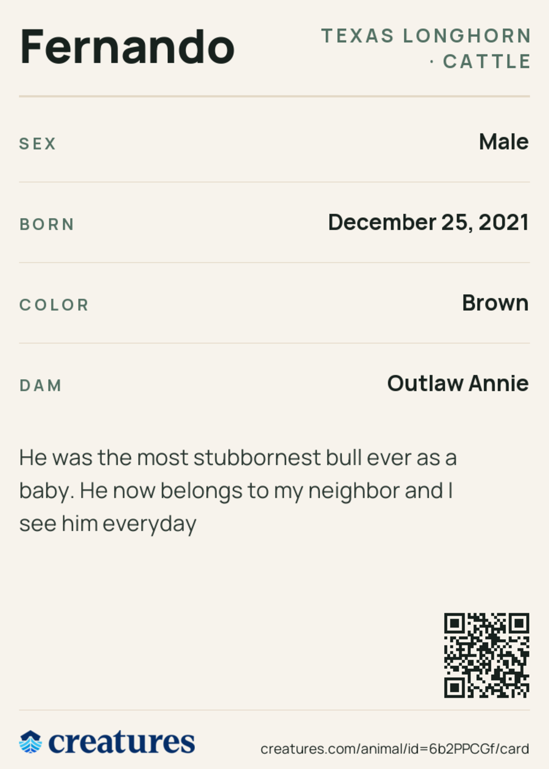 Fernando Creature Card back