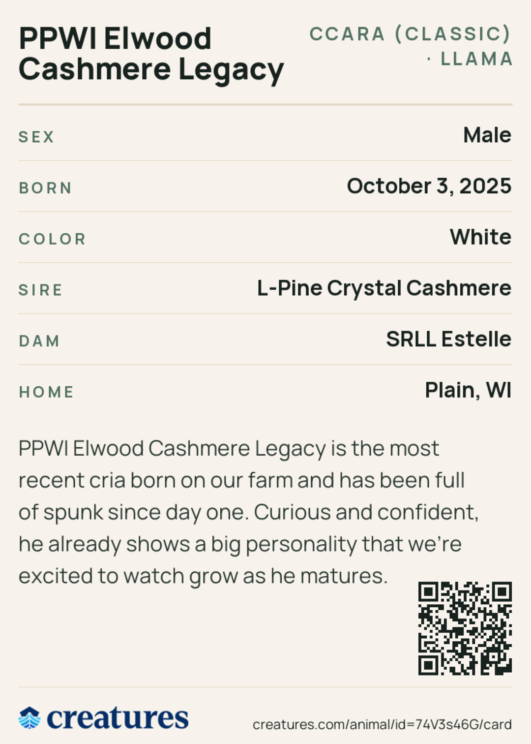 PPWI Elwood Cashmere Legacy Creature Card back