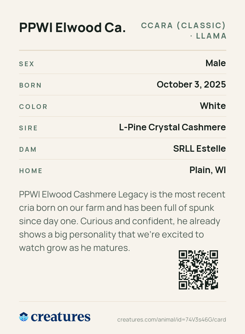 PPWI Elwood Cashmere Legacy Creature Card back