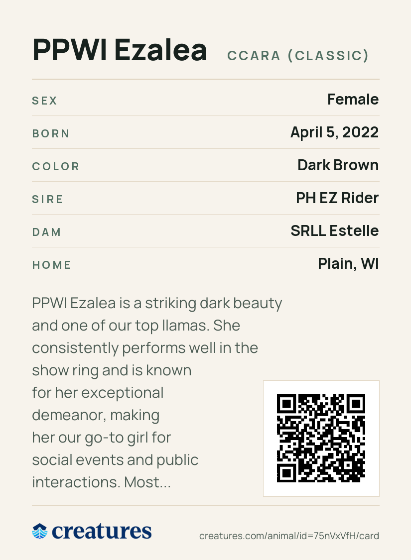 PPWI Ezalea Creature Card back