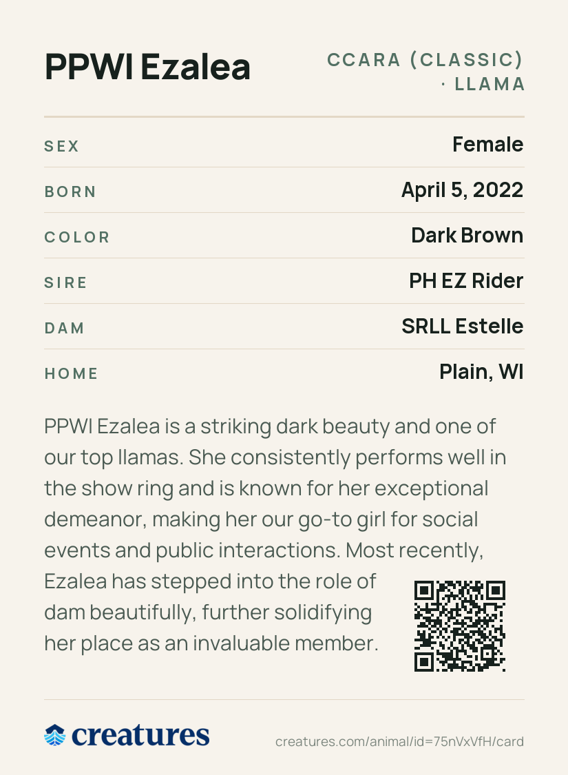 PPWI Ezalea Creature Card back