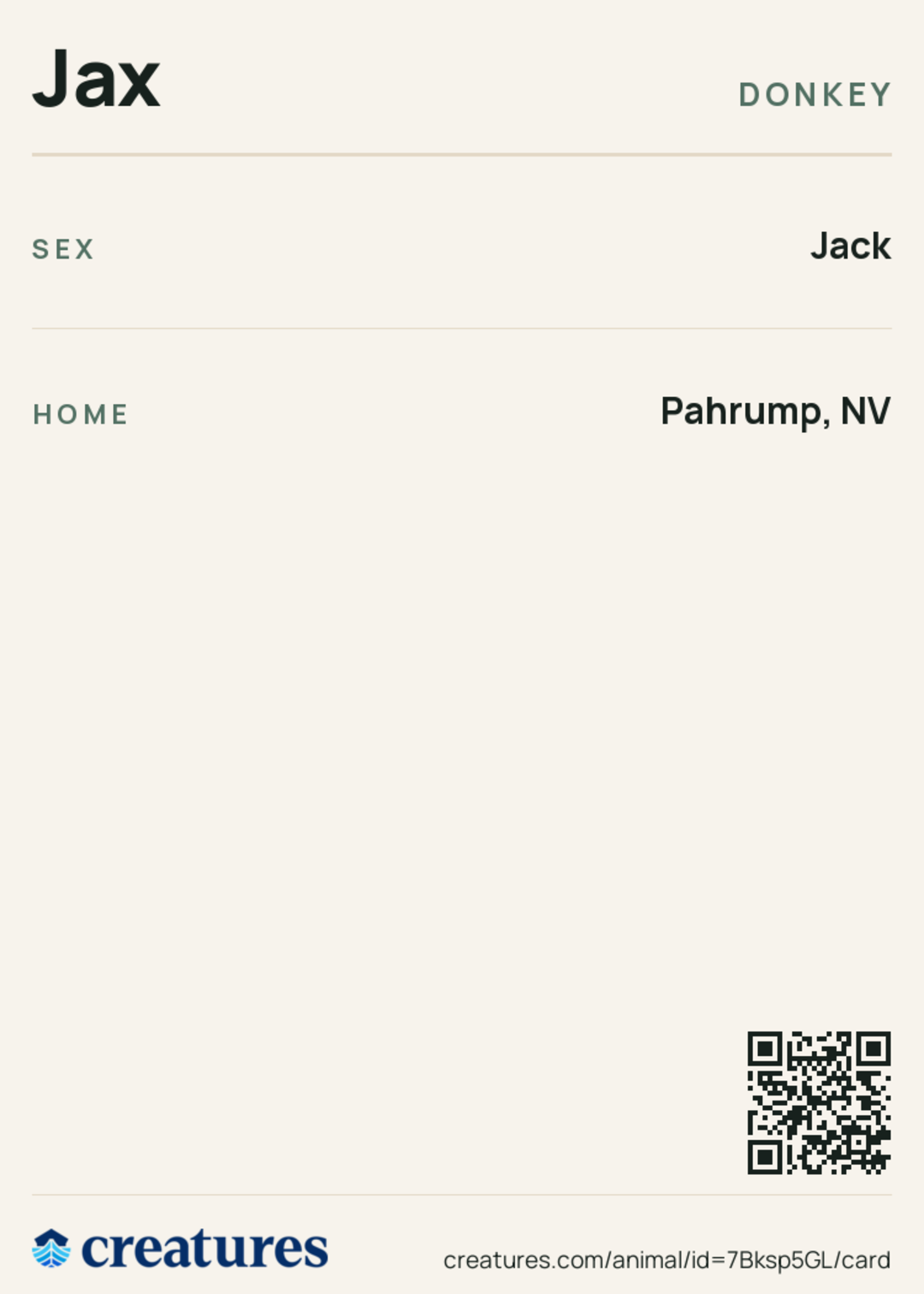 Jax Creature Card back