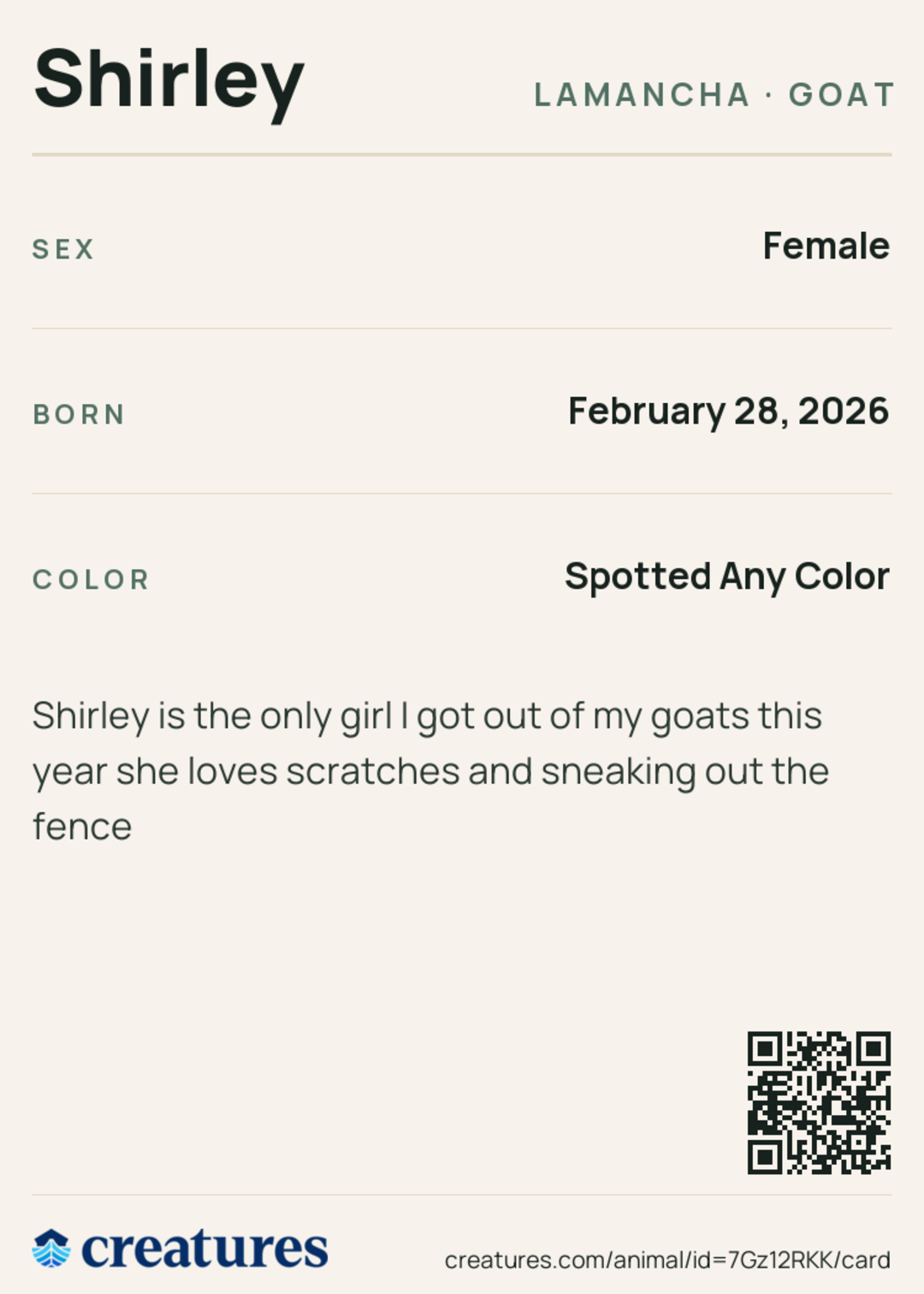 Shirley Creature Card back