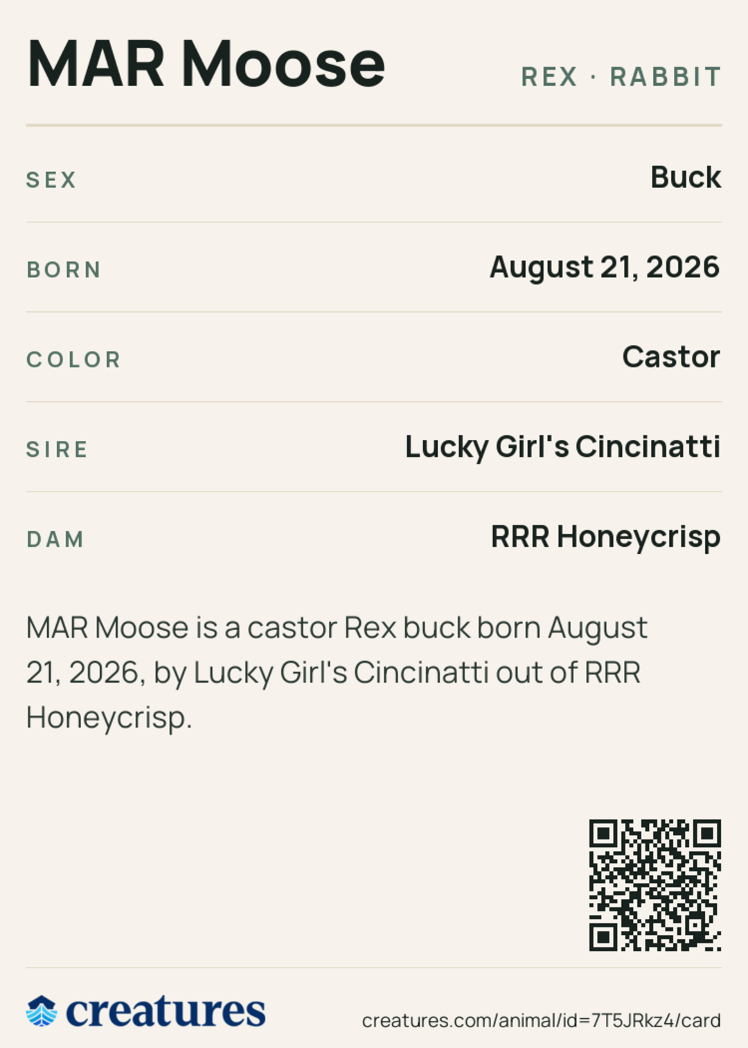 MAR Moose Creature Card back