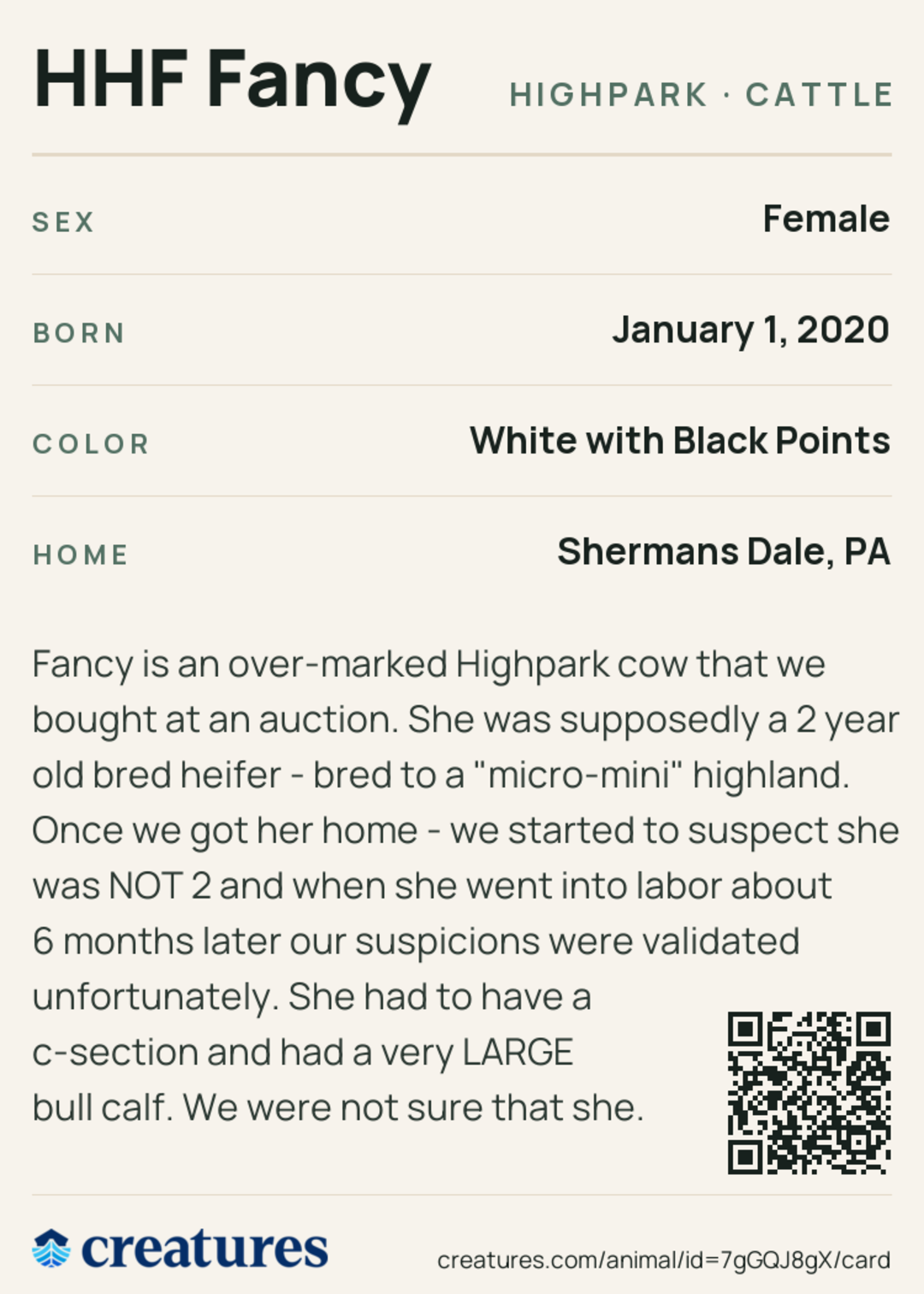 HHF Fancy Creature Card back