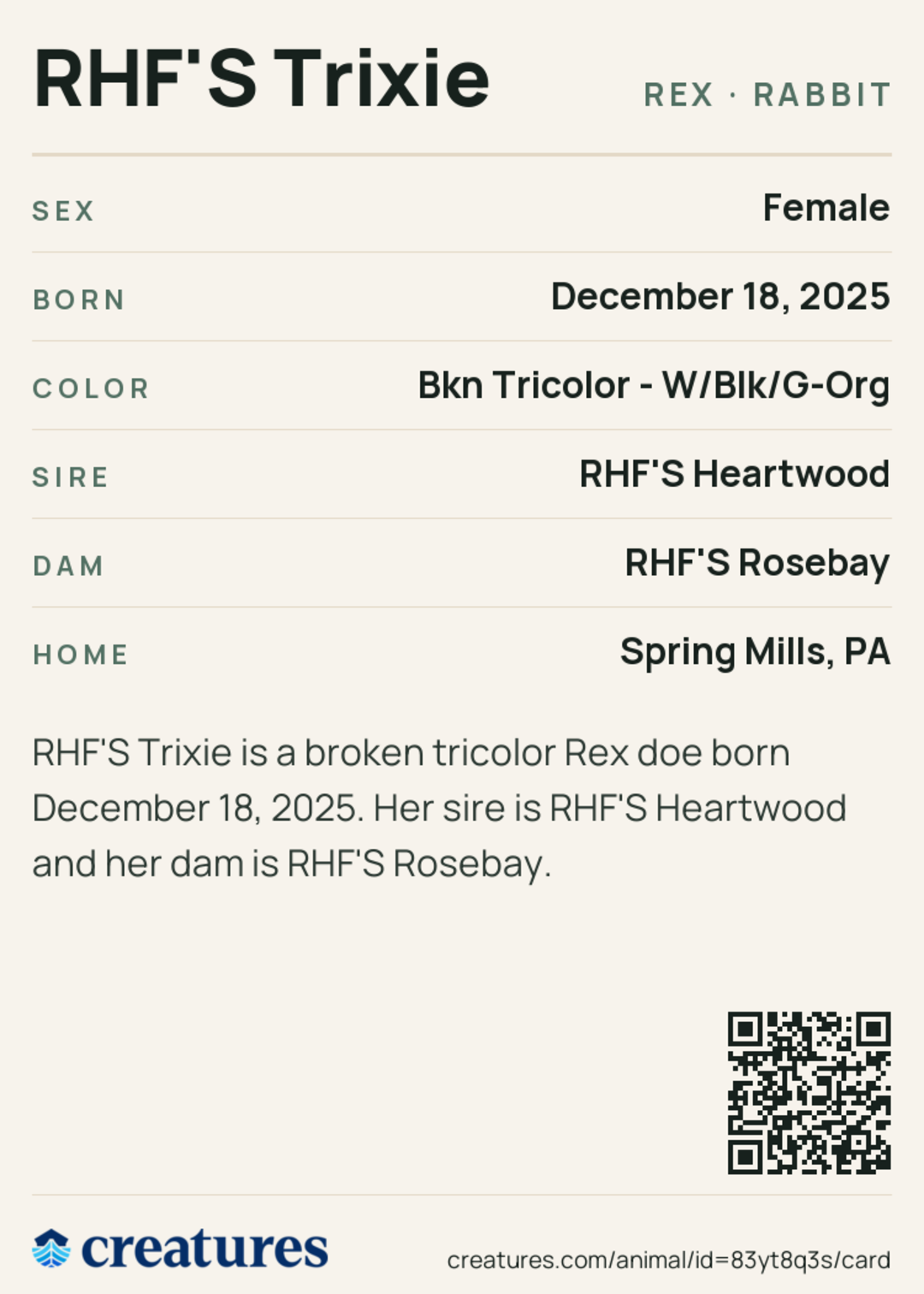 RHF'S Trixie Creature Card back
