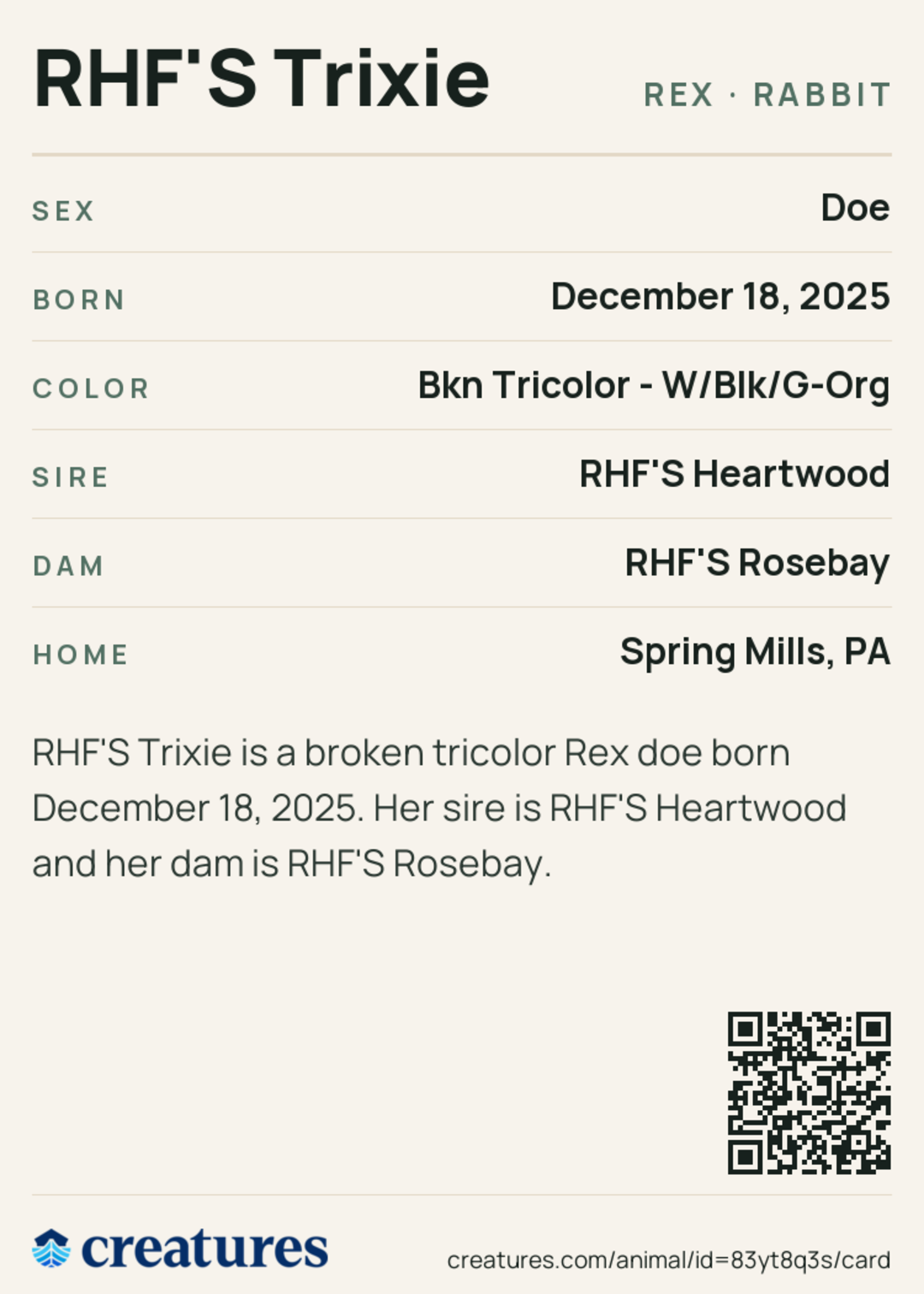 RHF'S Trixie Creature Card back