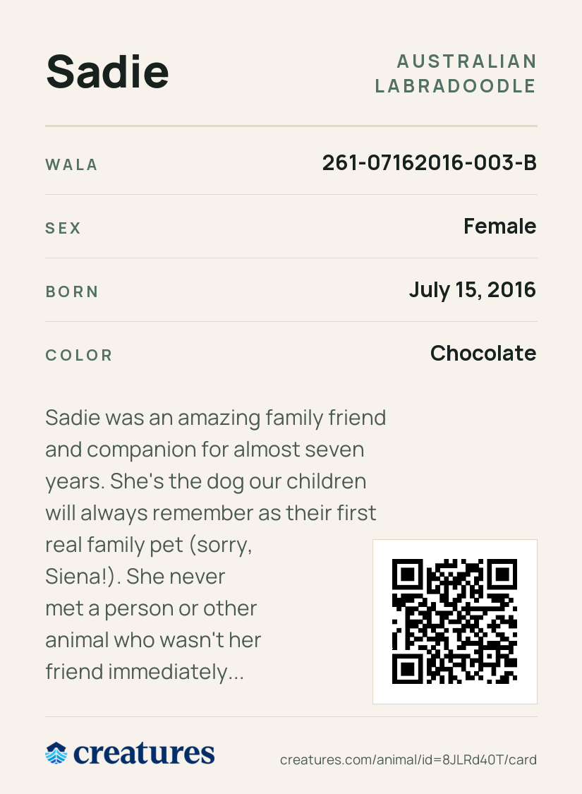 Sadie Creature Card back