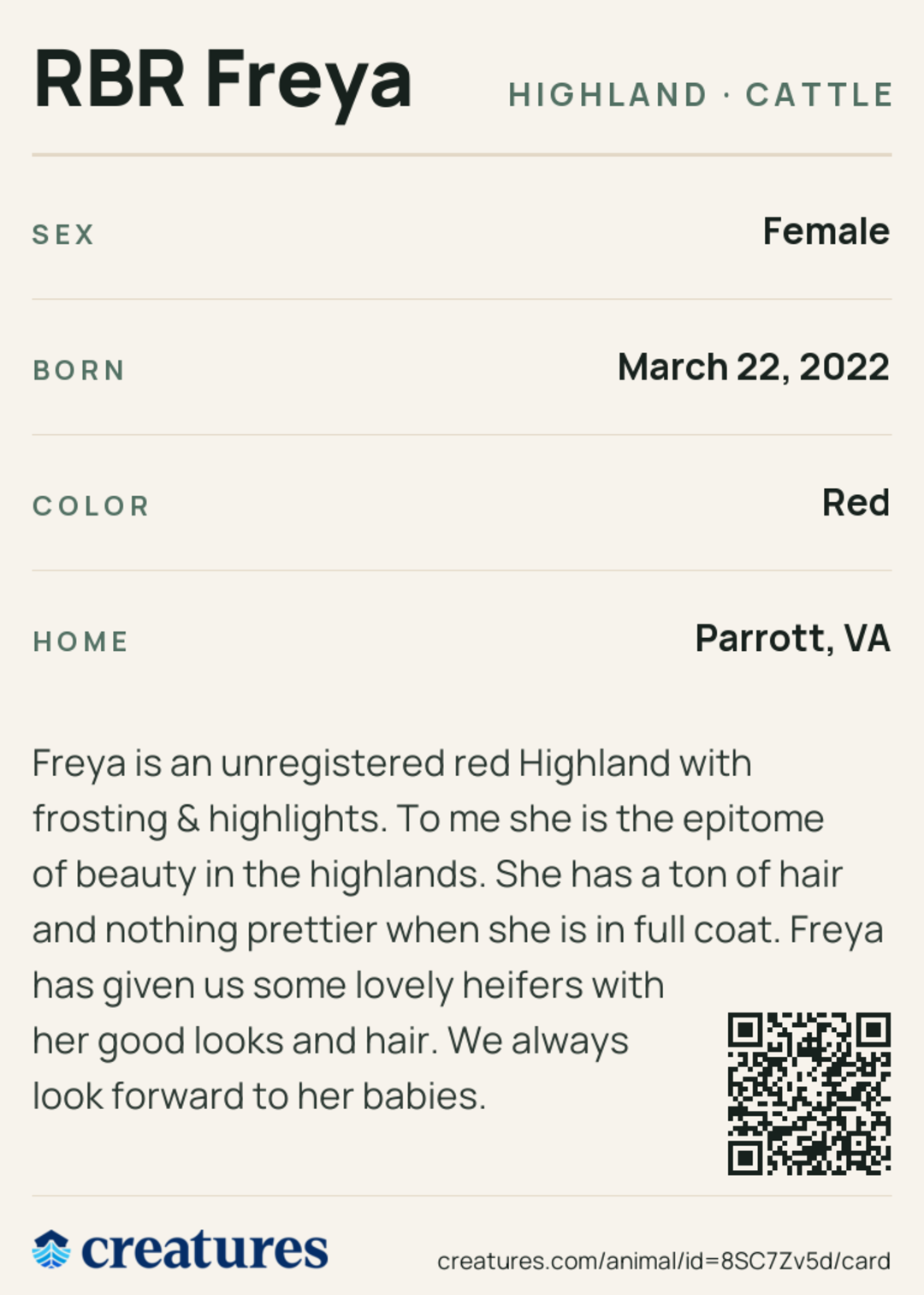 RBR Freya Creature Card back