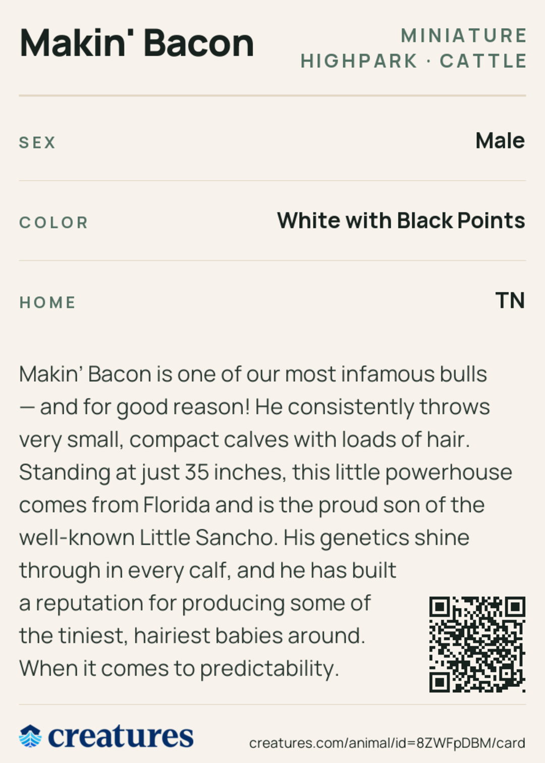 Makin' Bacon Creature Card back