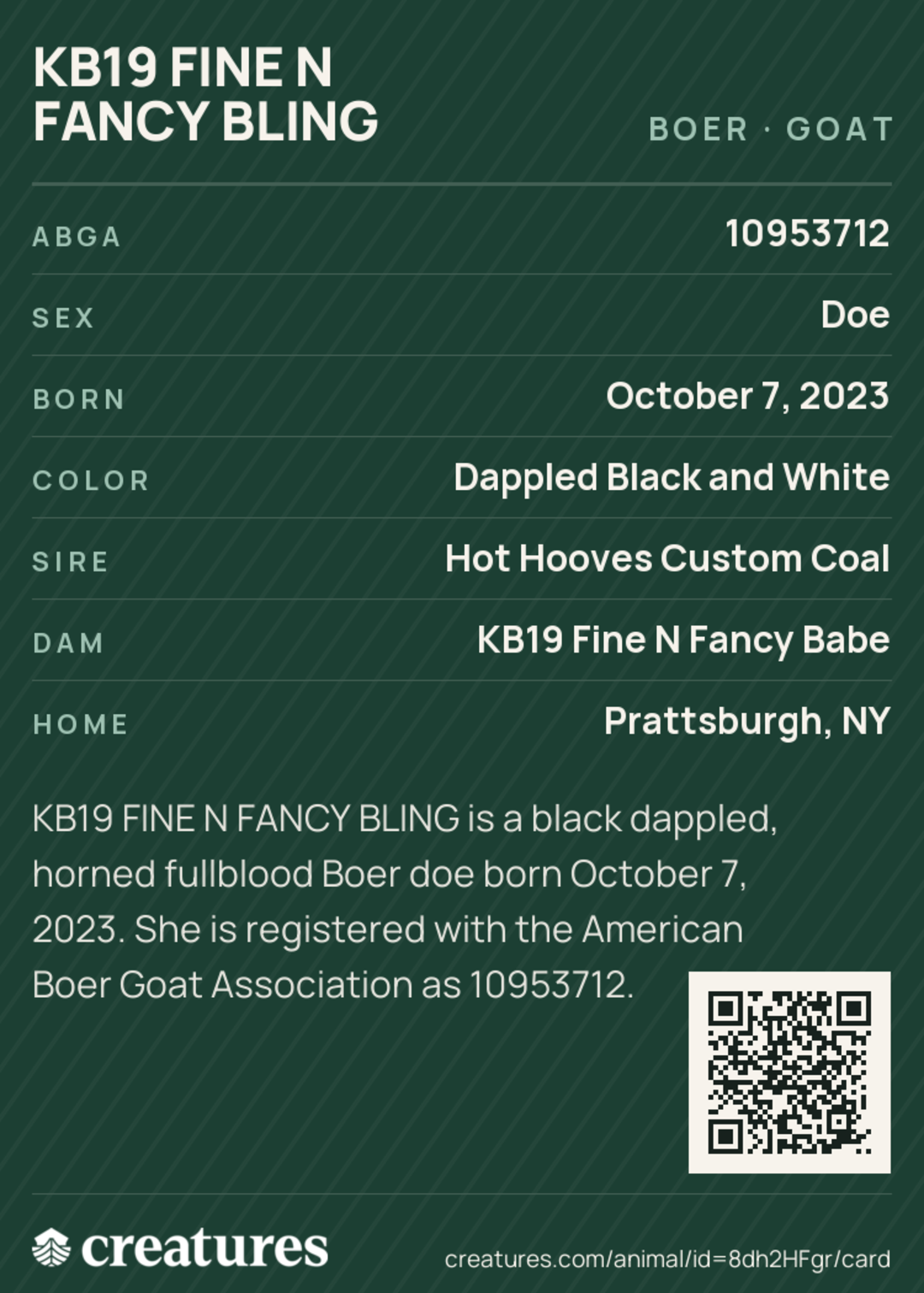 KB19 Fine N Fancy Bling Creature Card back