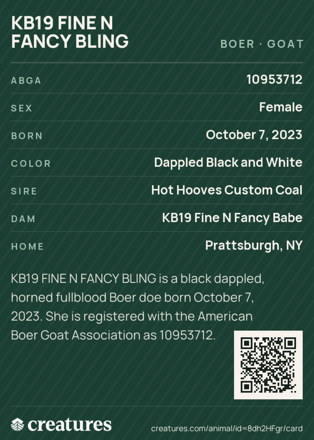 KB19 Fine N Fancy Bling Creature Card back