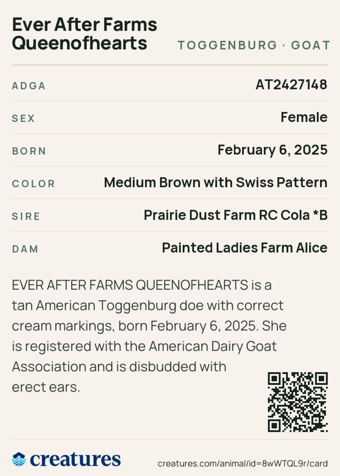 Ever After Farms Queenofhearts Creature Card back