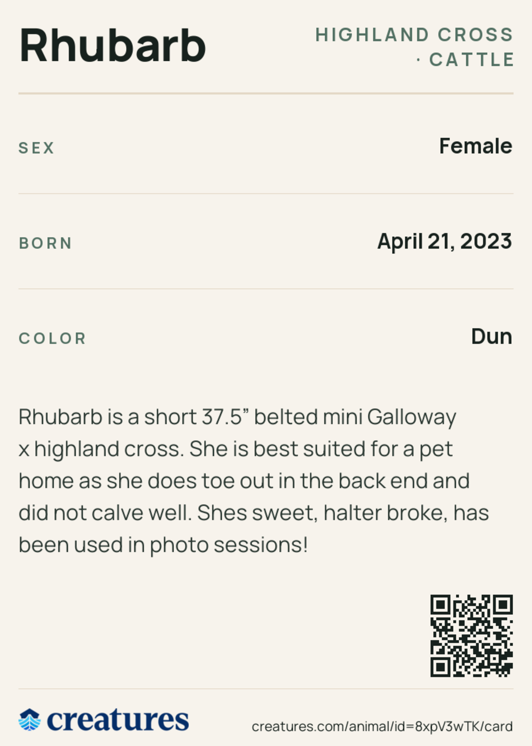 Rhubarb Creature Card back
