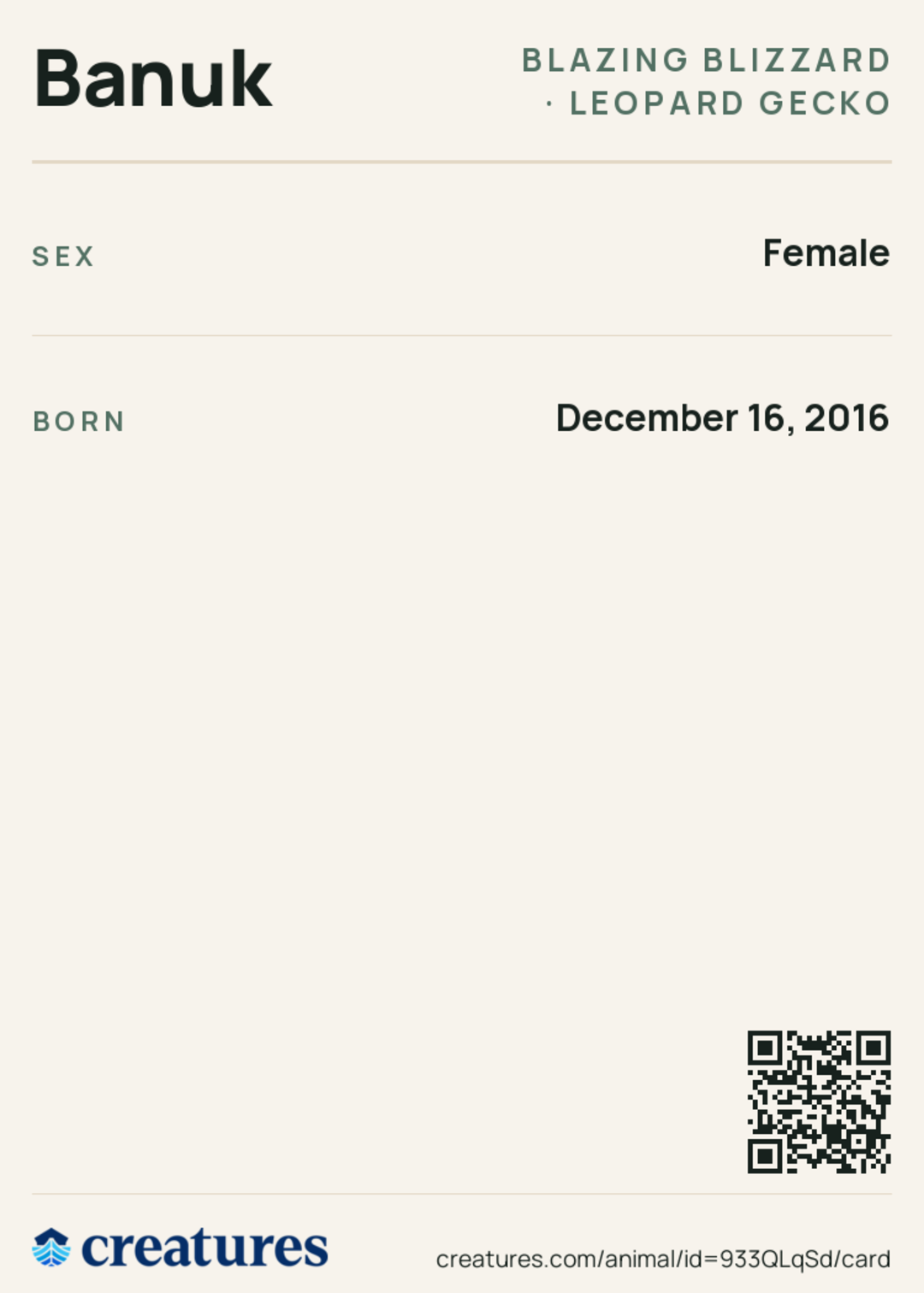 Banuk Creature Card back