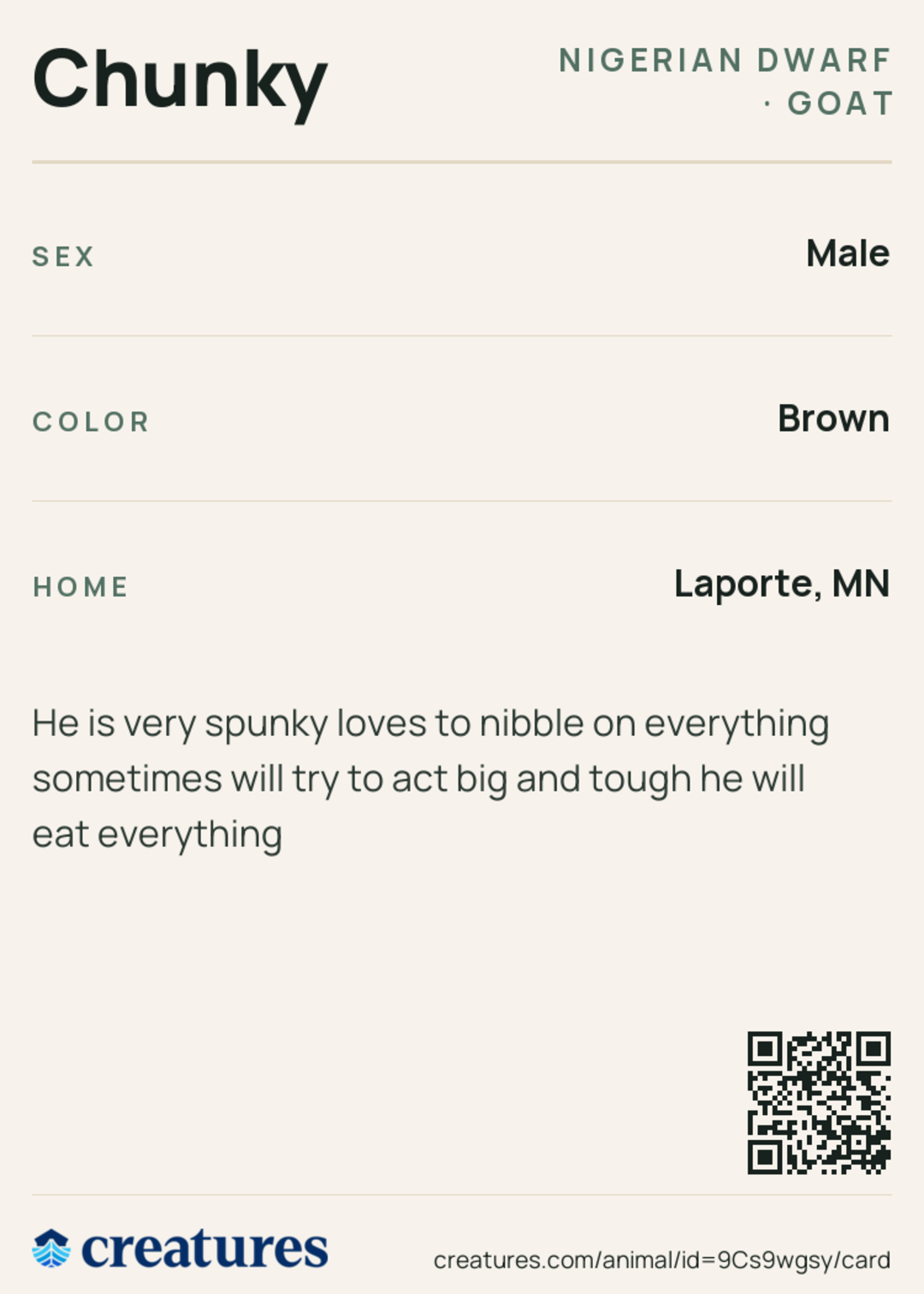 Chunky Creature Card back