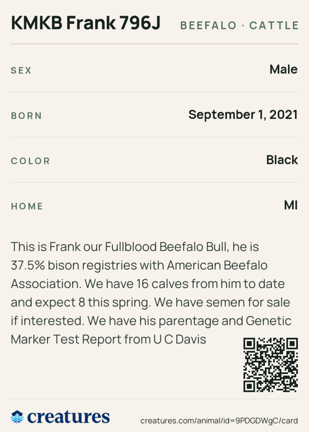 KMKB Frank 796J Creature Card back