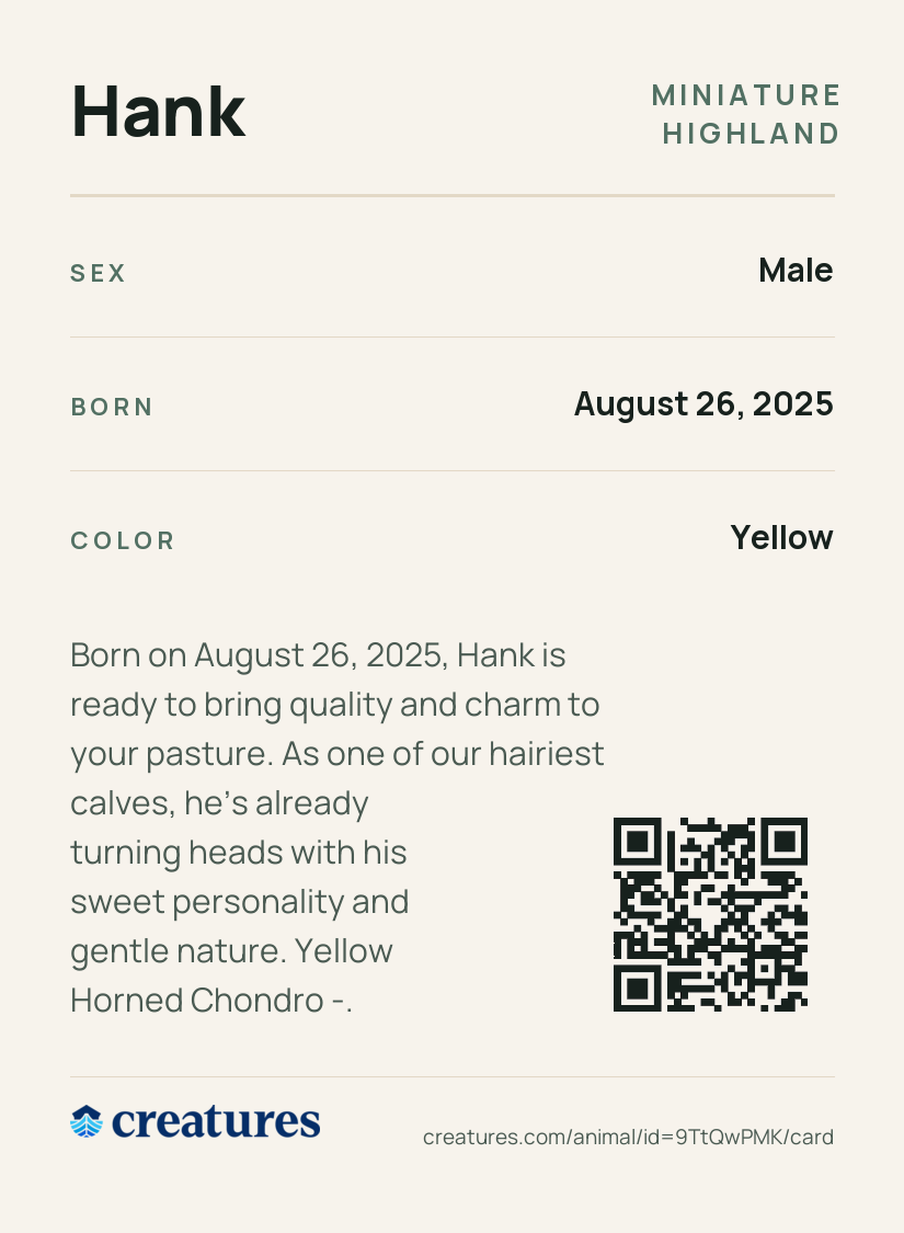 Hank Creature Card back