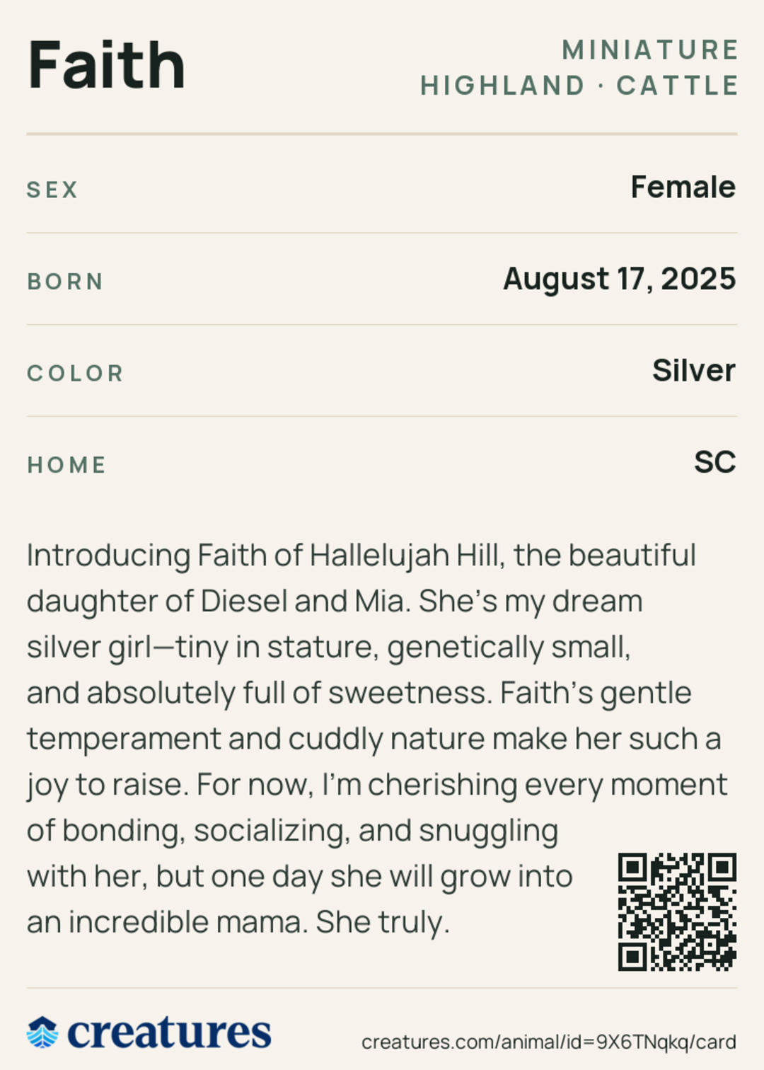 Faith Creature Card back