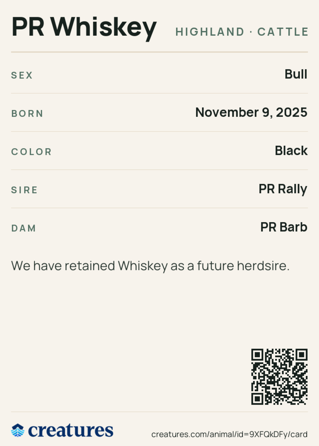 PR Whiskey Creature Card back