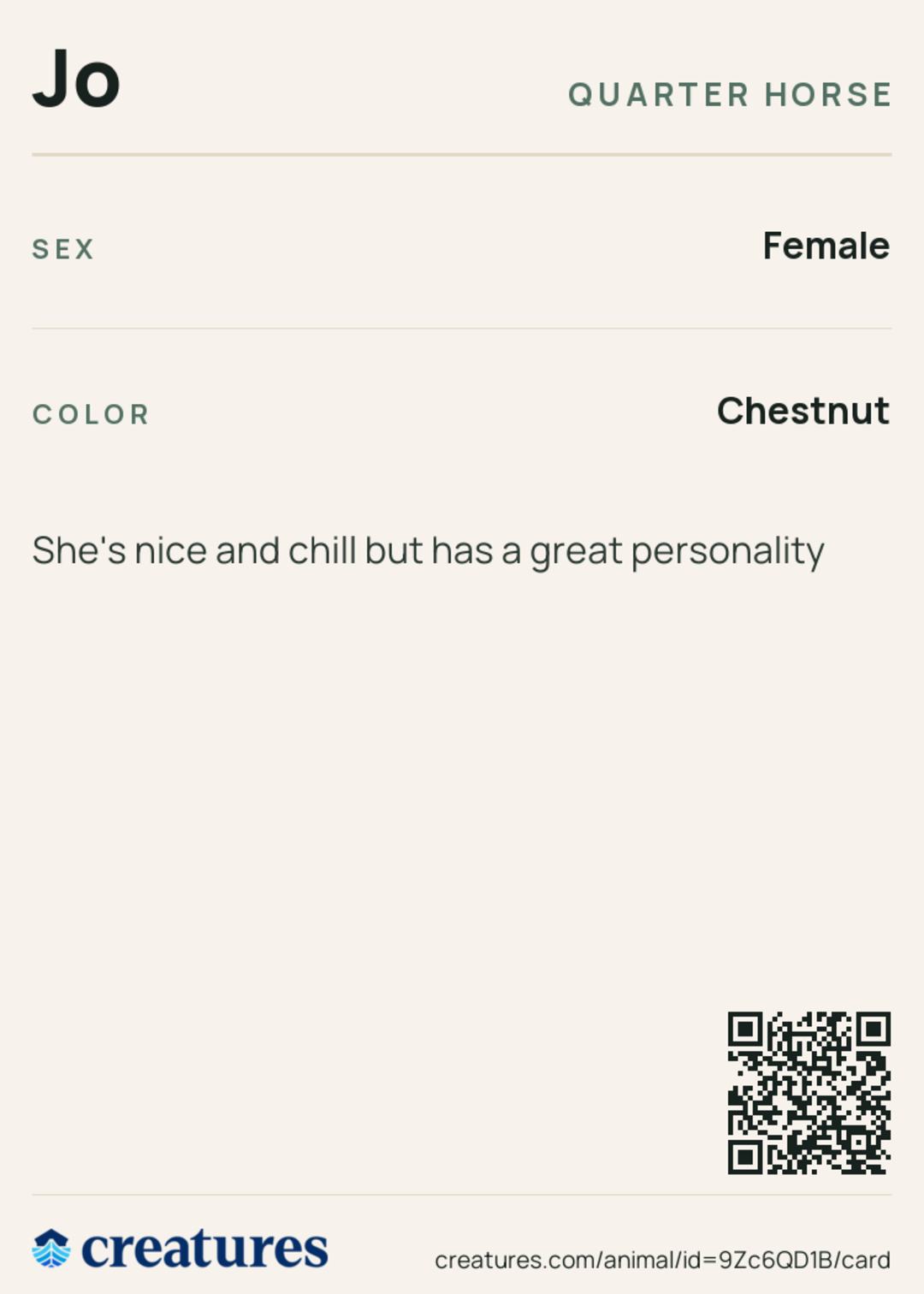 Jo Creature Card back