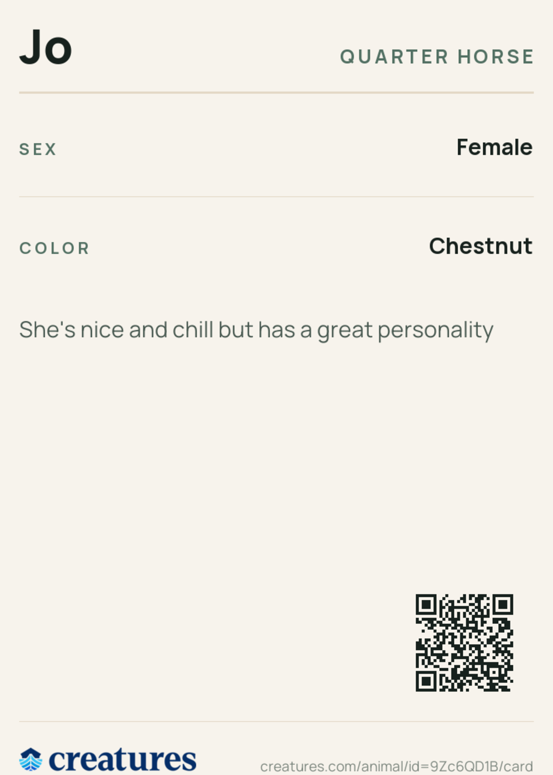 Jo Creature Card back