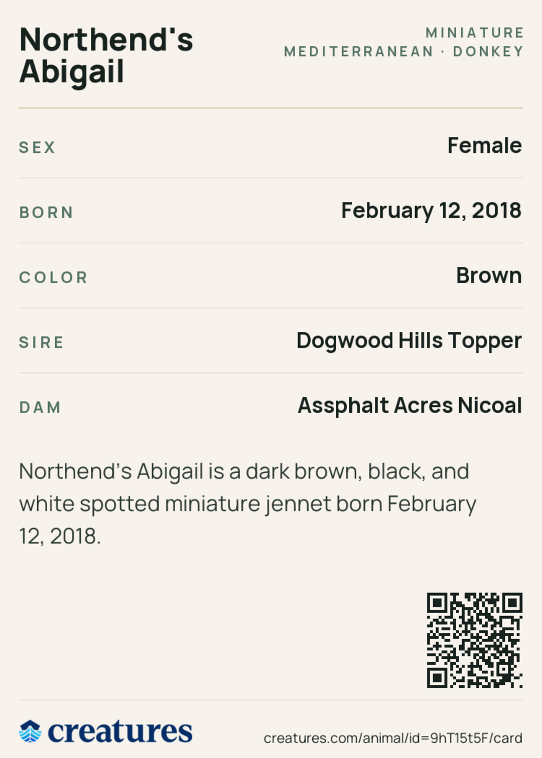 Northend's Abigail Creature Card back