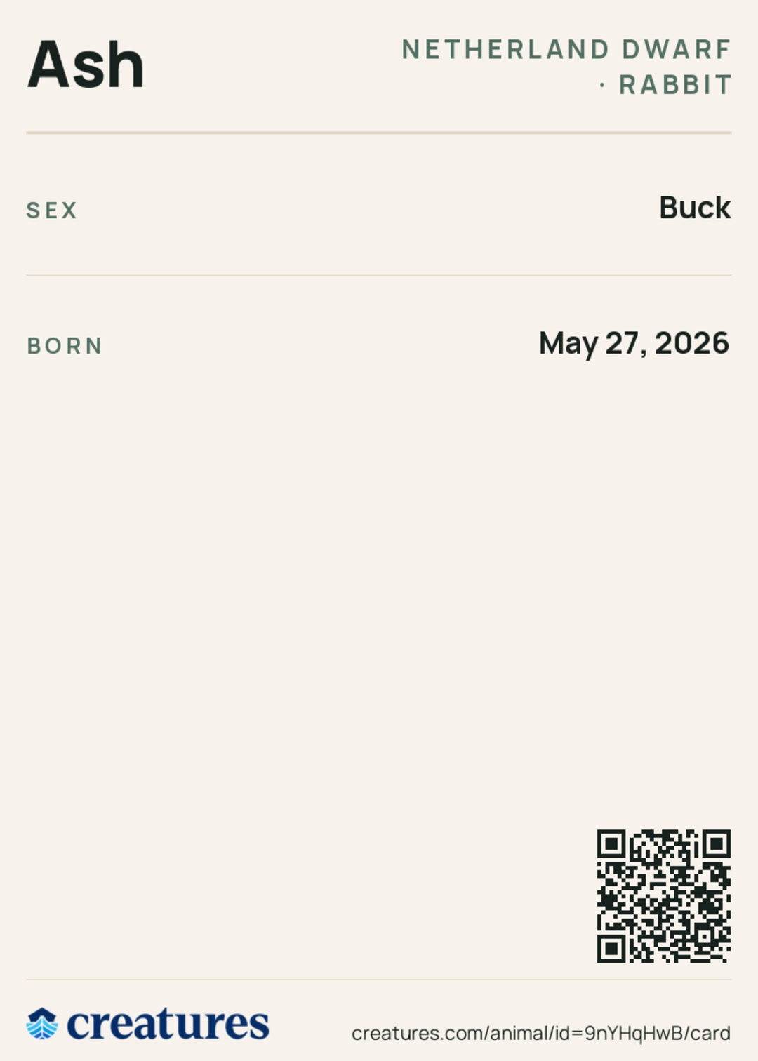 Ash Creature Card back