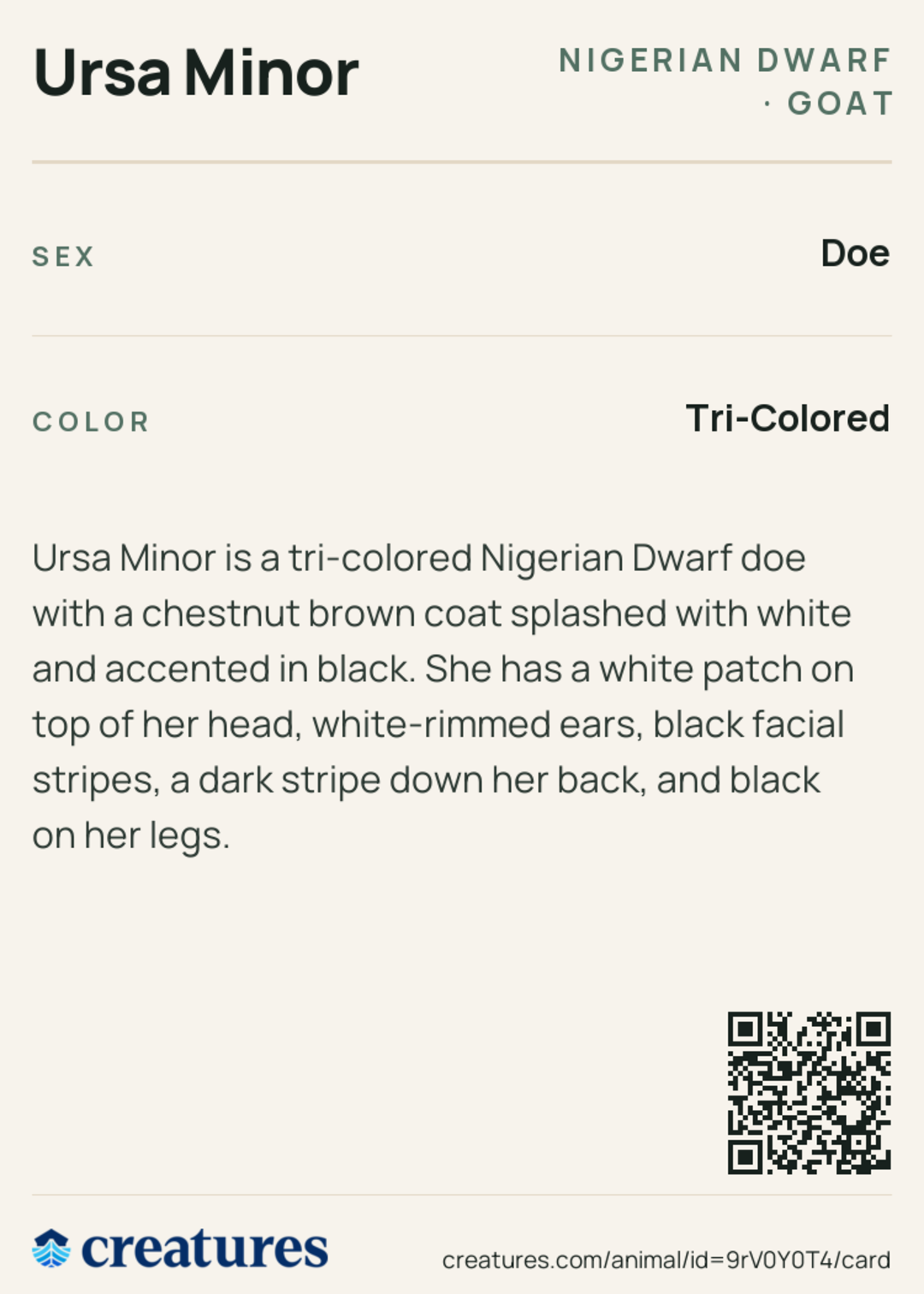 Ursa Minor Creature Card back